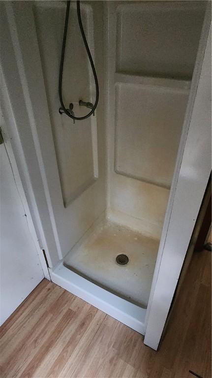 7978 Tuttle Rd, Prattsburgh, NY 14873 - bathroom featuring wood finished floors and a shower stall