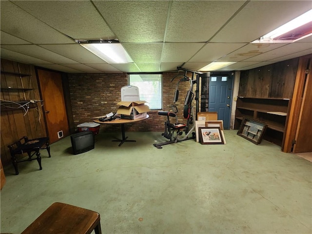 7650 Grant Avenue Rd, Sennett, NY 13021 - below grade area featuring a drop ceiling and wooden walls