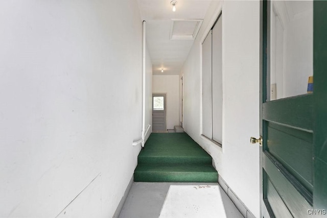 299 Sharp Rd, Granby, NY 13069 - staircase featuring concrete floors and attic access