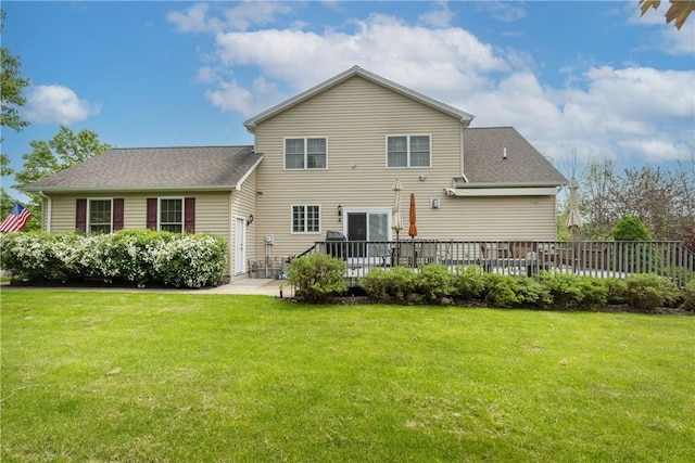 3104 Knoll Rd, Erwin, NY 14870 - back of house featuring a yard, a wooden deck, and roof with shingles