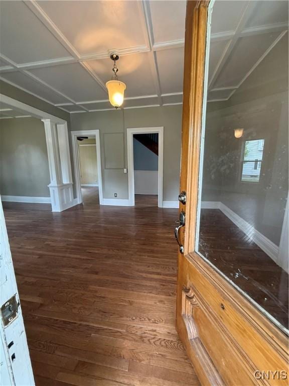 140 Maple St, Le Ray, NY 13612 - unfurnished dining area featuring wood finished floors, baseboards, and ornate columns