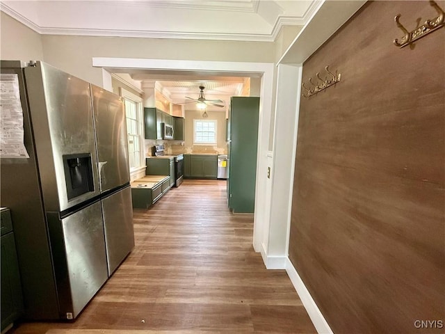 140 Maple St, Le Ray, NY 13612 - corridor with crown molding, wood finished floors, and baseboards