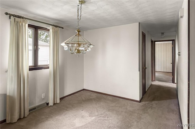 2923 N Ave, Niagara Falls, NY 14305 - unfurnished dining area with a chandelier, carpet floors, and baseboards