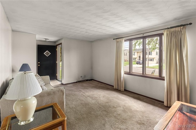 2923 N Ave, Niagara Falls, NY 14305 - living area with carpet floors, baseboards, and a textured ceiling