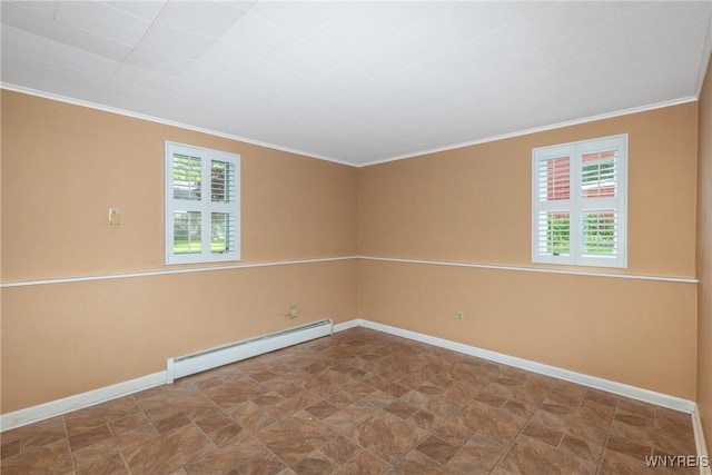 24 Glenbourne Ct, Amherst, NY 14221 - spare room with a baseboard heating unit, crown molding, plenty of natural light, and baseboards