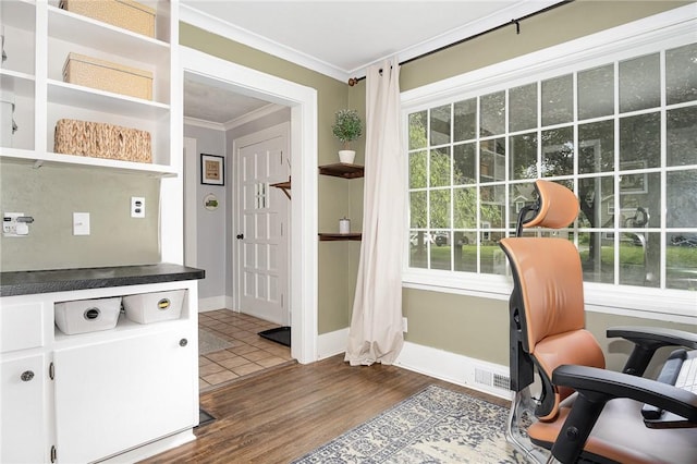 196 Elmcroft Rd, Rochester, NY 14609 - office featuring ornamental molding, dark wood-style floors, and baseboards