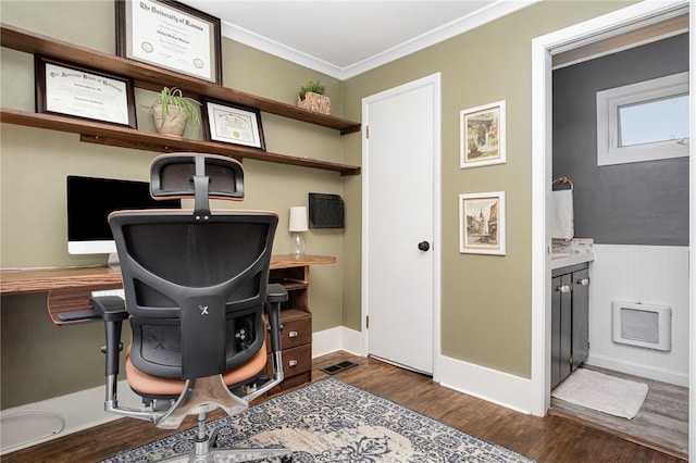 196 Elmcroft Rd, Rochester, NY 14609 - office featuring ornamental molding, wood finished floors, and baseboards