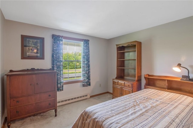 8974 Fenner Rd, Lysander, NY 13027 - bedroom with a baseboard radiator, light colored carpet, and baseboards
