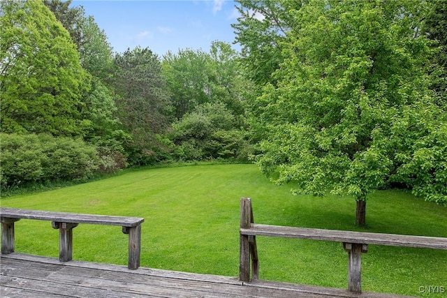 8974 Fenner Rd, Lysander, NY 13027 - view of green lawn with a wooden deck