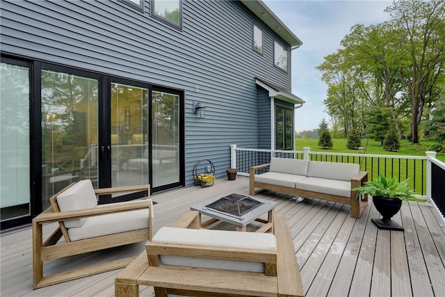 101 Coventry Rdg, Pittsford, NY 14534 - wooden deck featuring an outdoor living space with a fire pit