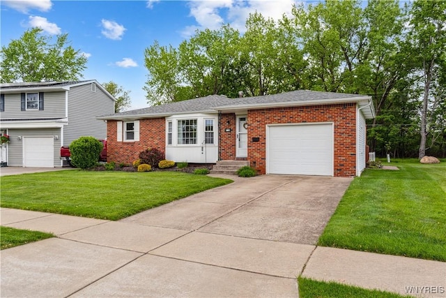 75 Greenmeadow Dr, West Seneca, NY 14224 - view of front of home featuring brick siding, a front lawn, and an attached garage