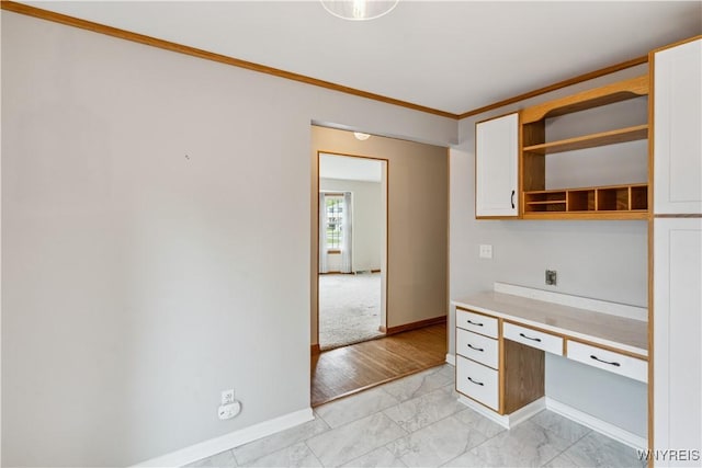 75 Greenmeadow Dr, West Seneca, NY 14224 - unfurnished office with built in study area, light marble finish flooring, baseboards, and crown molding