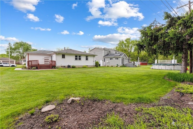 75 Greenmeadow Dr, West Seneca, NY 14224 - view of green lawn with a wooden deck and an outdoor pool