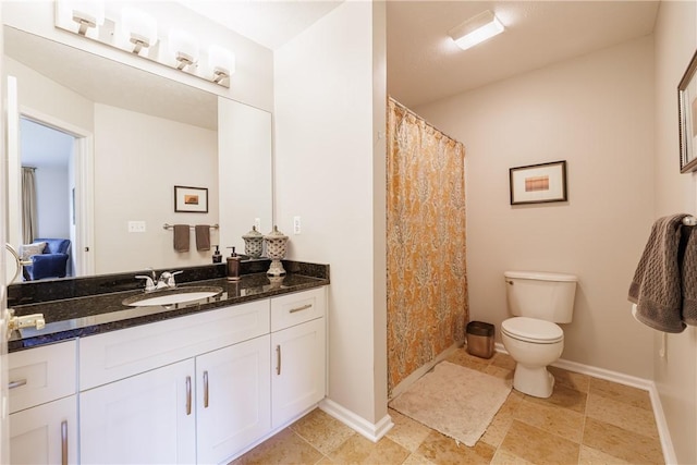 1156 Channing Woods Dr, Webster, NY 14580 - bathroom featuring vanity, toilet, baseboards, and a shower with shower curtain