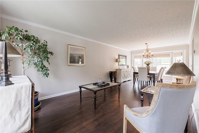 1156 Channing Woods Dr, Webster, NY 14580 - living area featuring wood finished floors, a chandelier, crown molding, and baseboards