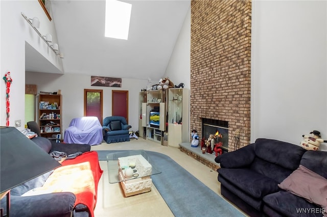 113 Meadow Spring Ln, Amherst, NY 14051 - carpeted living area featuring a fireplace and high vaulted ceiling