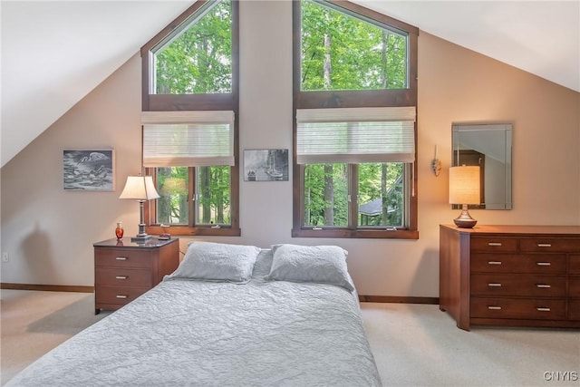 8807 Wandering Way, Lysander, NY 13027 - bedroom with lofted ceiling, light colored carpet, and baseboards