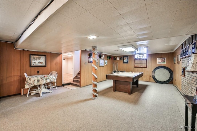 73 Stevenson Blvd, Amherst, NY 14226 - playroom featuring wood walls, carpet floors, and billiards table