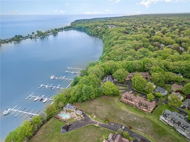 716 Mariner Cir, Webster, NY 14580 - drone / aerial view of a nearby body of water and a heavily wooded area