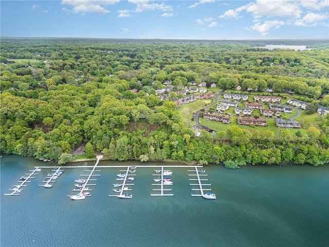 716 Mariner Cir, Webster, NY 14580 - drone / aerial view of a nearby body of water, a heavily wooded area, and numerous boat docks