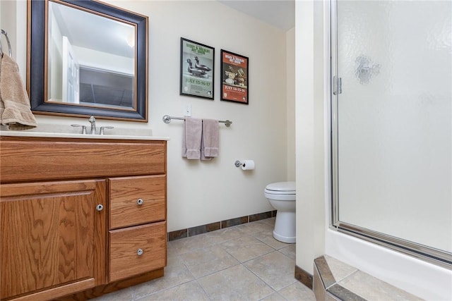 716 Mariner Cir, Webster, NY 14580 - full bathroom with baseboards, a stall shower, vanity, and toilet
