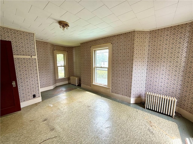 9 Weidman St, Unadilla, NY 13849 - spare room featuring radiator heating unit, baseboards, and ornamental molding