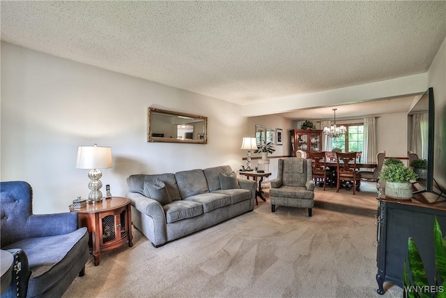 218 Palmdale Dr, Amherst, NY 14221 - living area featuring carpet, a chandelier, and a textured ceiling