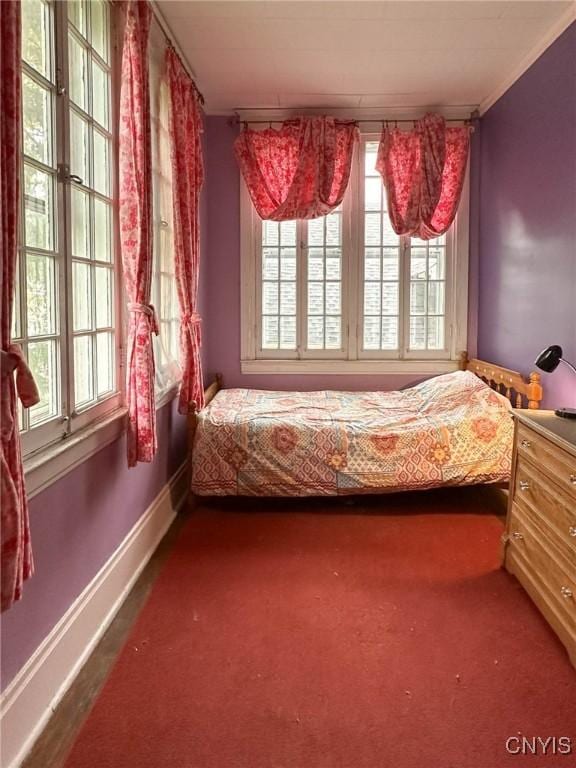 169 Pleasant St, Utica, NY 13501 - bedroom featuring multiple windows, dark carpet, and baseboards