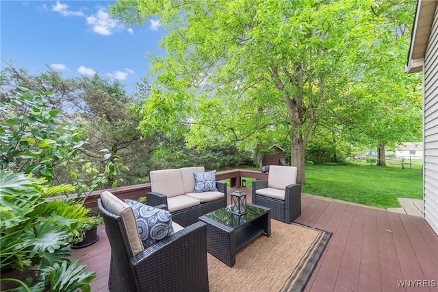6157 Walnut Creek Ct, Clarence, NY 14051 - deck with an outdoor living space and a lawn