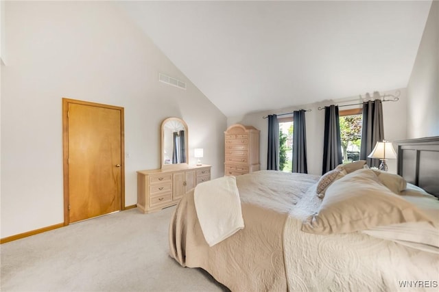 6157 Walnut Creek Ct, Clarence, NY 14051 - bedroom with light colored carpet, baseboards, and high vaulted ceiling