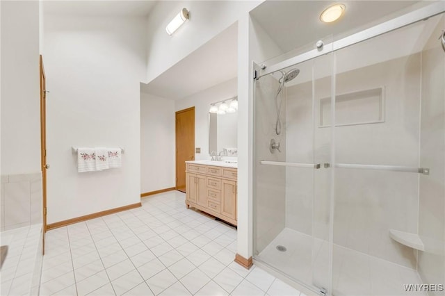 6157 Walnut Creek Ct, Clarence, NY 14051 - full bathroom featuring vanity, a shower stall, and baseboards