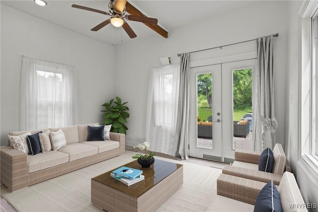 1822 Grover Rd, Aurora, NY 14052 - living area featuring french doors, ceiling fan, recessed lighting, and baseboards