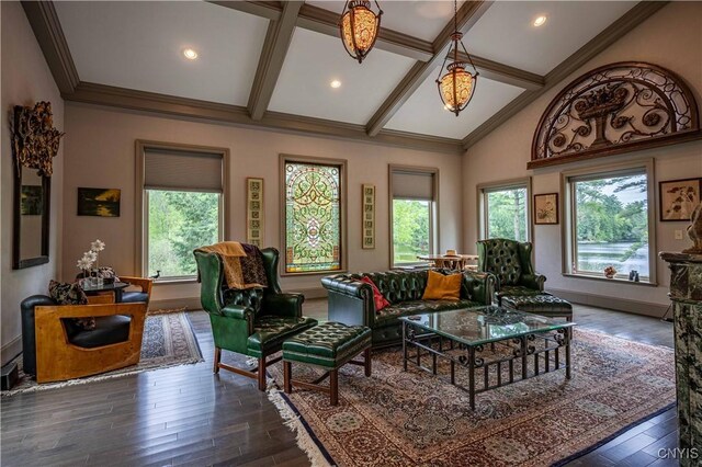 161 Portaferry Lake Dr, Pitcairn, NY 13648 - living room with plenty of natural light, wood finished floors, recessed lighting, baseboards, and ornamental molding