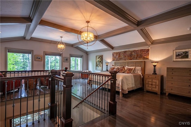 161 Portaferry Lake Dr, Pitcairn, NY 13648 - bedroom with hardwood / wood-style flooring, a chandelier, and baseboards