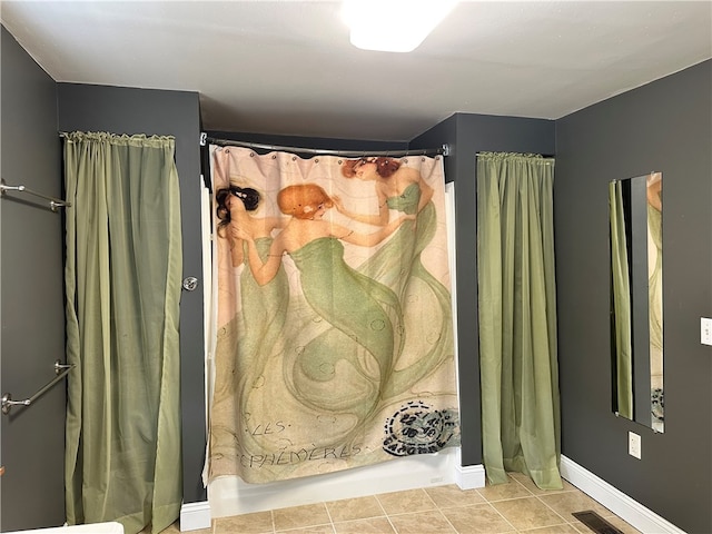 19 Hickory St, Hanover, NY 14136 - bathroom with baseboards, a shower with curtain, and tile patterned floors