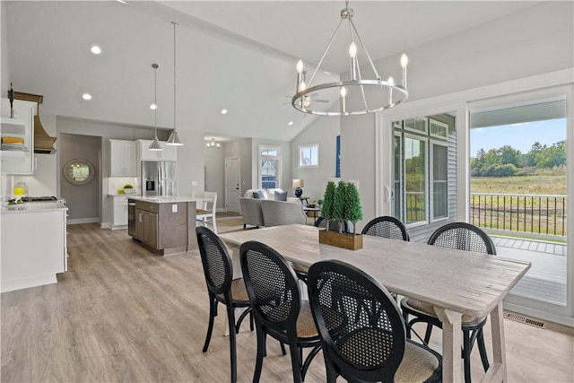 35 Chase Meadow Trl, Mendon, NY 14472 - dining room with a chandelier, lofted ceiling, light wood-style floors, baseboards, and recessed lighting