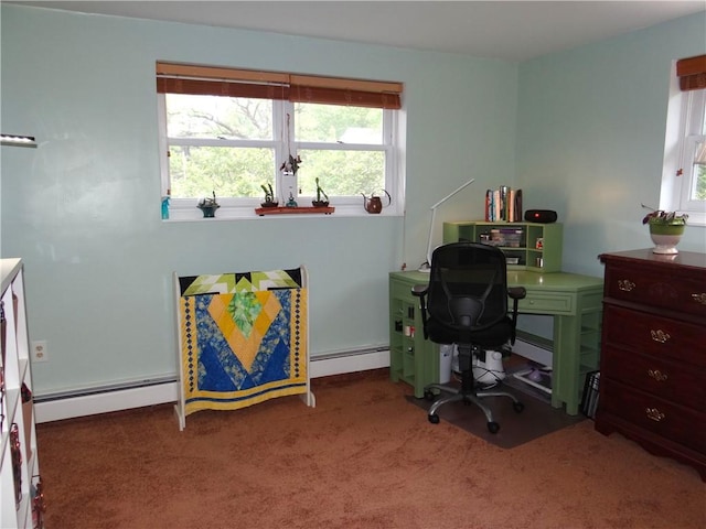 1737 Genesee Rd, Elmira, NY 14905 - office area with a baseboard radiator, plenty of natural light, and carpet flooring