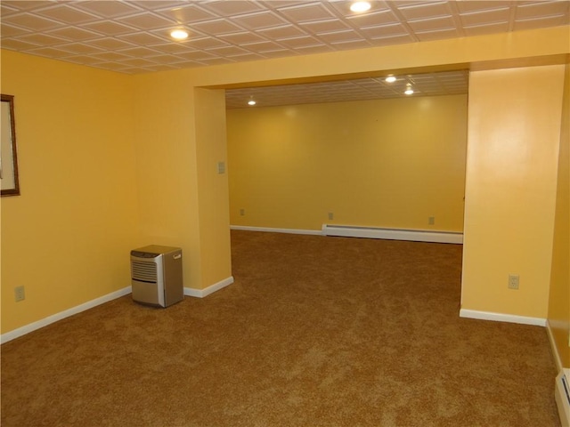 1737 Genesee Rd, Elmira, NY 14905 - finished basement with a baseboard radiator, carpet floors, recessed lighting, and baseboards