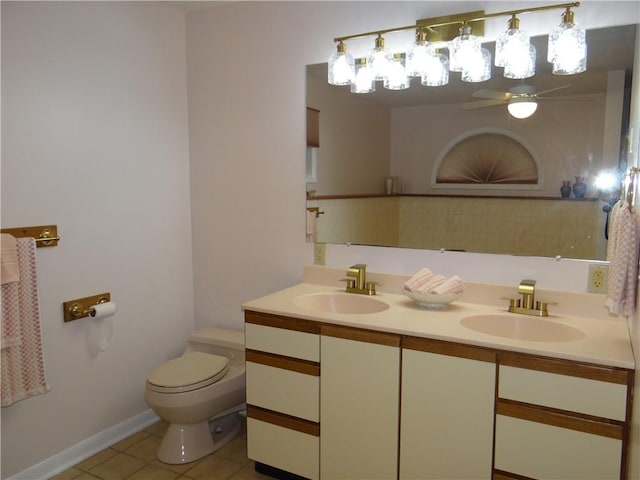1737 Genesee Rd, Elmira, NY 14905 - full bath featuring double vanity, tile patterned floors, toilet, a ceiling fan, and baseboards