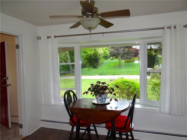 1737 Genesee Rd, Elmira, NY 14905 - dining space with a ceiling fan and a baseboard radiator