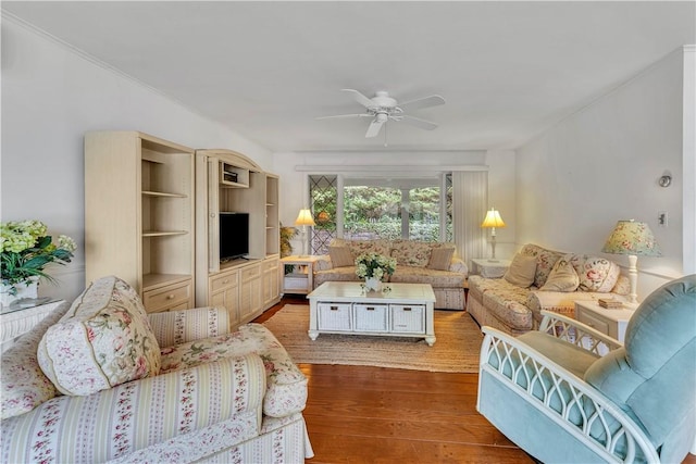 63 Lakeview Dr N, Middlefield, NY 13326 - living area featuring a ceiling fan and wood finished floors