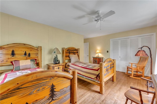 63 Lakeview Dr N, Middlefield, NY 13326 - bedroom with light wood-style floors, ceiling fan, and a closet