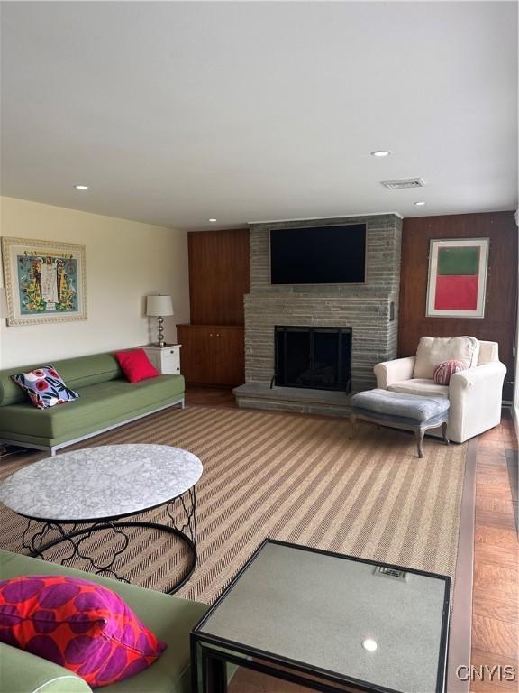 2089 Spring St, Hamilton, NY 13346 - living area with a fireplace and recessed lighting