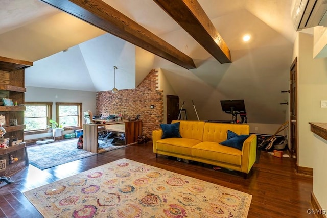 207 Twin Hills Dr, Syracuse, NY 13207 - living room featuring wood finished floors, a wall mounted AC, and baseboards