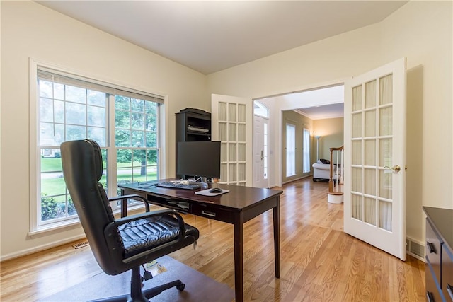 55 Meadow Cove Rd, Pittsford, NY 14534 - office area with french doors, light wood-style floors, and baseboards
