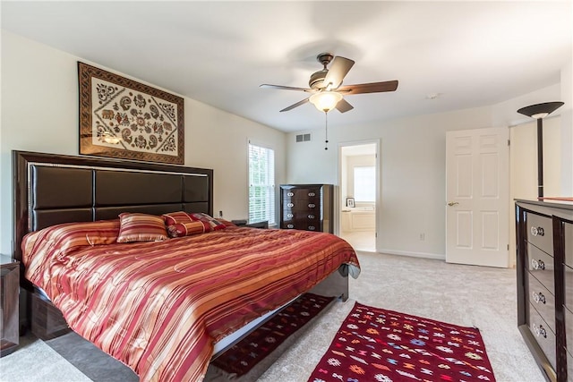 55 Meadow Cove Rd, Pittsford, NY 14534 - bedroom with light carpet, a ceiling fan, connected bathroom, and baseboards