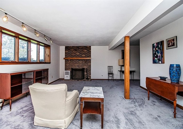 6010 E Lake Rd, Sullivan, NY 13035 - living area with carpet flooring, a fireplace, and baseboards