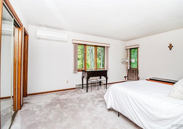 6010 E Lake Rd, Sullivan, NY 13035 - bedroom with a wall unit AC, carpet flooring, baseboards, and a baseboard heating unit