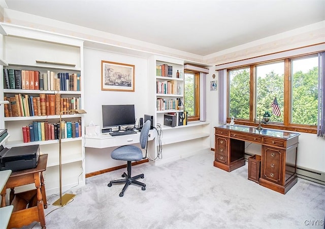 6010 E Lake Rd, Sullivan, NY 13035 - home office with carpet floors, a baseboard radiator, and baseboards