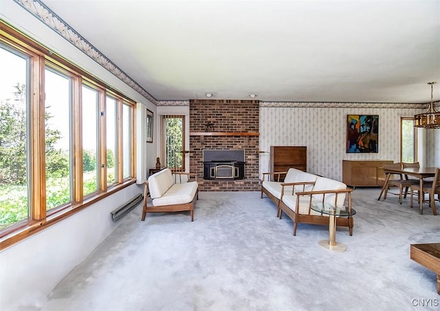 6010 E Lake Rd, Sullivan, NY 13035 - carpeted living room featuring wallpapered walls and a chandelier